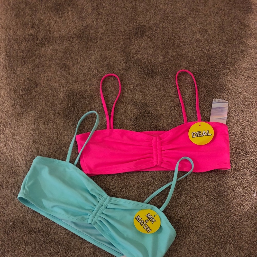 set of two adorable neon bikini tops!